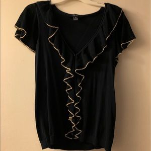 Chaps Navy Blue/Gold trim Blouse